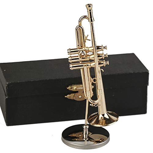Dselvgvu Miniature Trumpet with Stand and Case Brass Mini Musical Instrument Trumpet Replica Collectible Figurines Dollhouse Accessories Model Home Decoration Display Ornament 465x118 - Image 1