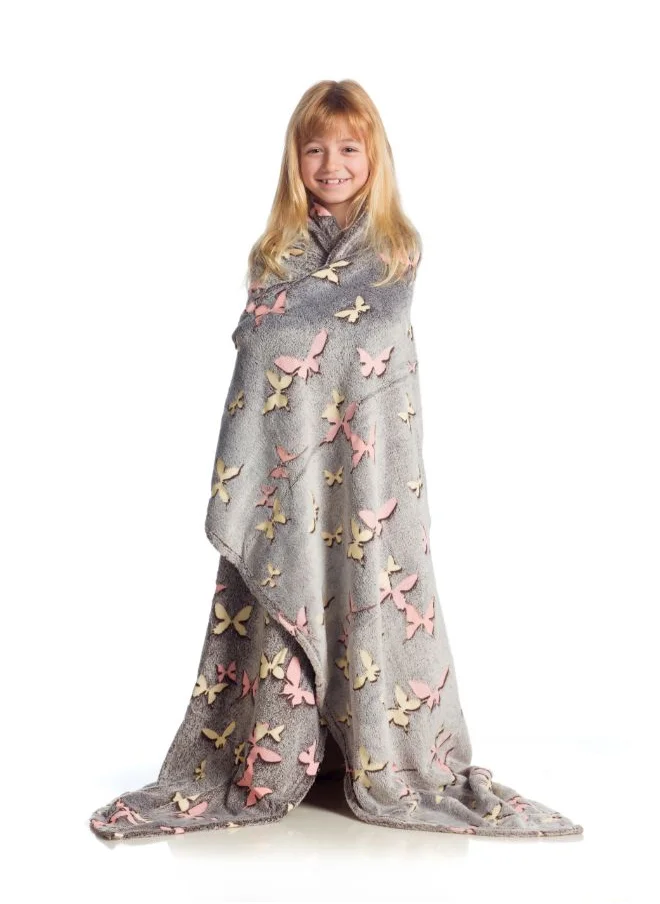 Kanguru Plaid Blanket, Super Soft, Cozy, Fluffy, Warm, Throw Fleece Blanket for Sofa, Bedroom, Couch, Travel, Kids - Butterflies Glow in the Dark - 130 x 150 cm