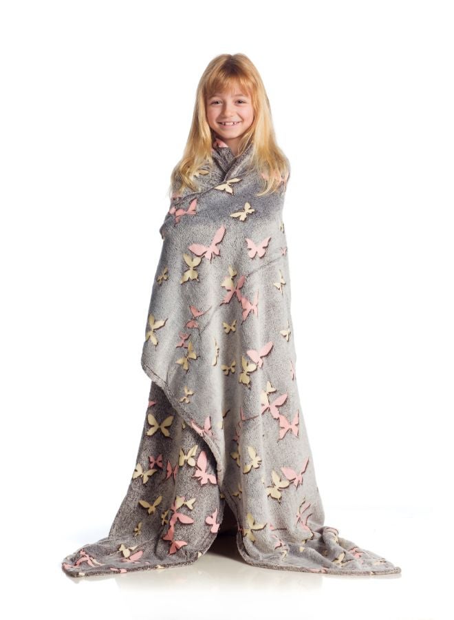 Kanguru Plaid Blanket, Super Soft, Cozy, Fluffy, Warm, Throw Fleece Blanket for Sofa, Bedroom, Couch, Travel, Kids - Butterflies Glow in the Dark - 130 x 150 cm  - Image 1