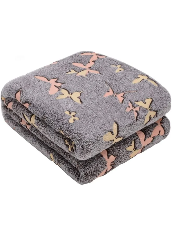 Kanguru Plaid Blanket, Super Soft, Cozy, Fluffy, Warm, Throw Fleece Blanket for Sofa, Bedroom, Couch, Travel, Kids - Butterflies Glow in the Dark - 130 x 150 cm