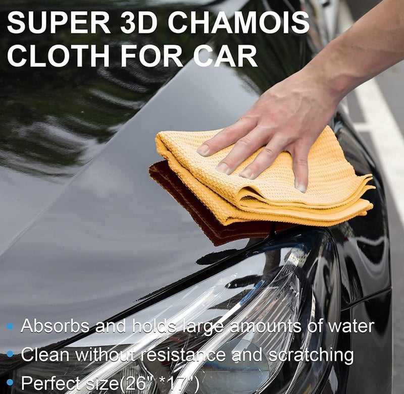 Xeon Auto 3D Chamois Water Absorbent Drying Towel Fast Drying, Washable Detailing Cloth For Cars, (64 X 43 cm (Yellow) - Image 5