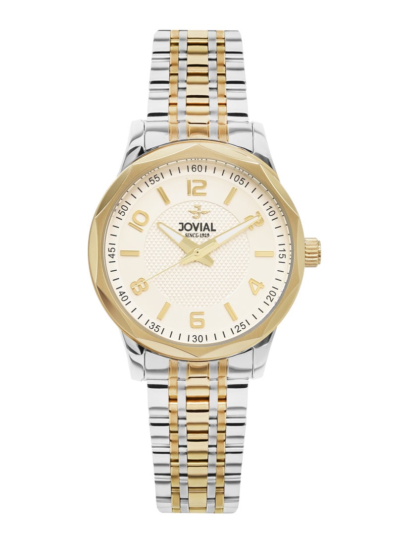 Jovial JOVIAL 5053LTMQ07E Women's Stainless Steel Watch, Gold Dial, Water Resistant, Analog, 28MM - Image 1