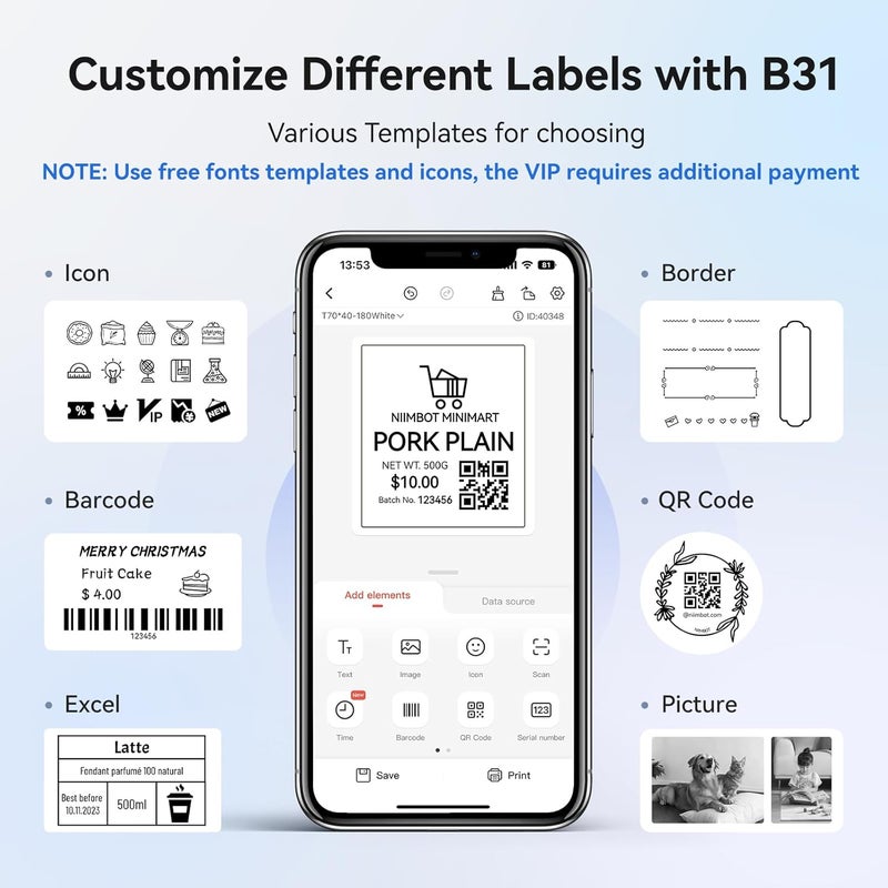 صانع الملصقات NIIMBOT B31، طابعة ملصقات محمولة للشركات الصغيرة، تدعم عرض الملصقات من 0.78 إلى 3 بوصات، لوضع الباركود والعناوين والشعارات وعلامات التسمية، صانع ملصقات حراري متوافق مع الهواتف الذكية وأجهزة الكمبيوتر، أزرق - Image 5