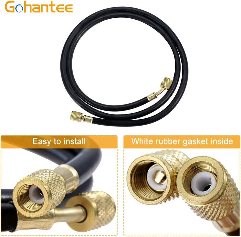 gohantee خرطوم شحن مبرد R410A AC من ، خرطوم شحن HVAC بطول 59 بوصة مع خيط أنثى SAE 1/4 بوصة، ضغط عمل 800 PSI، مناسب لـ R410A R22 R134A R12 R502 لشحن مكيفات الهواء والتبريد HVAC - Image 4