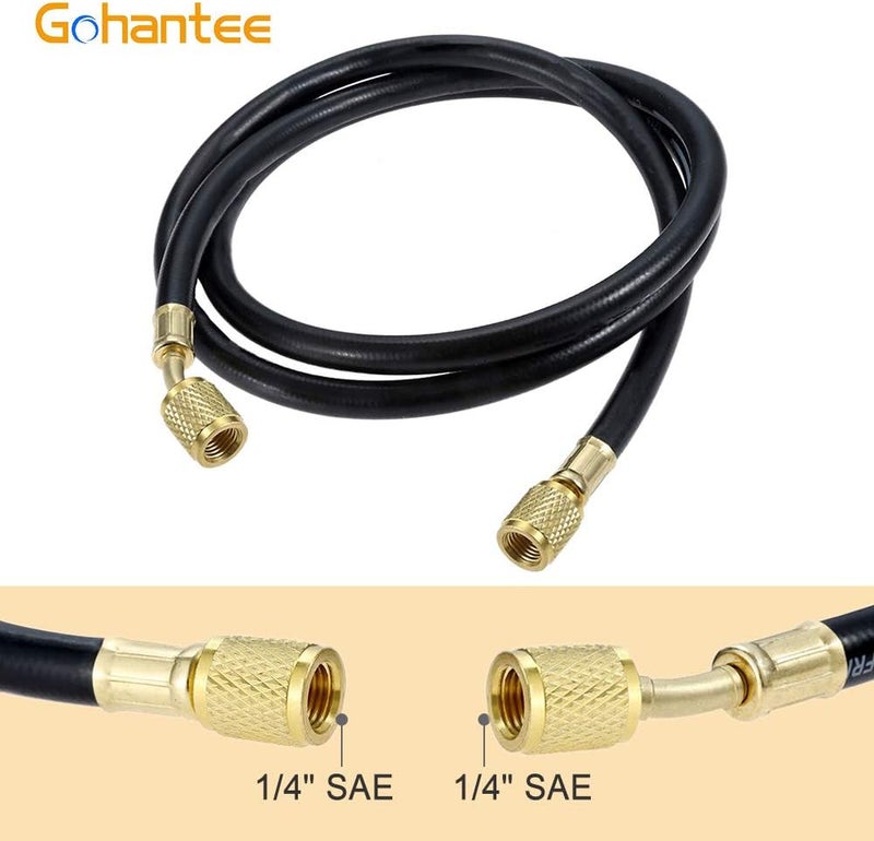gohantee خرطوم شحن مبرد R410A AC من ، خرطوم شحن HVAC بطول 59 بوصة مع خيط أنثى SAE 1/4 بوصة، ضغط عمل 800 PSI، مناسب لـ R410A R22 R134A R12 R502 لشحن مكيفات الهواء والتبريد HVAC - Image 3