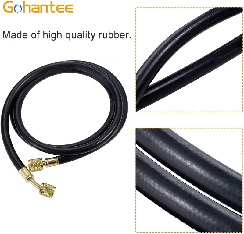 gohantee خرطوم شحن مبرد R410A AC من ، خرطوم شحن HVAC بطول 59 بوصة مع خيط أنثى SAE 1/4 بوصة، ضغط عمل 800 PSI، مناسب لـ R410A R22 R134A R12 R502 لشحن مكيفات الهواء والتبريد HVAC - Image 5
