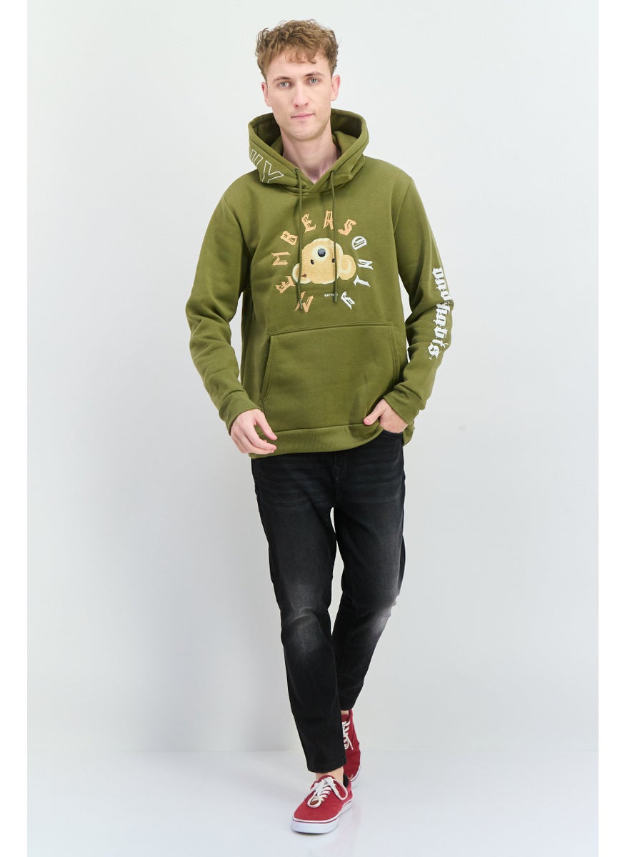 MEMBERS ONLY - Men Hooded Embroidered Long Sleeves Sweatshirt, Olive - Image 1