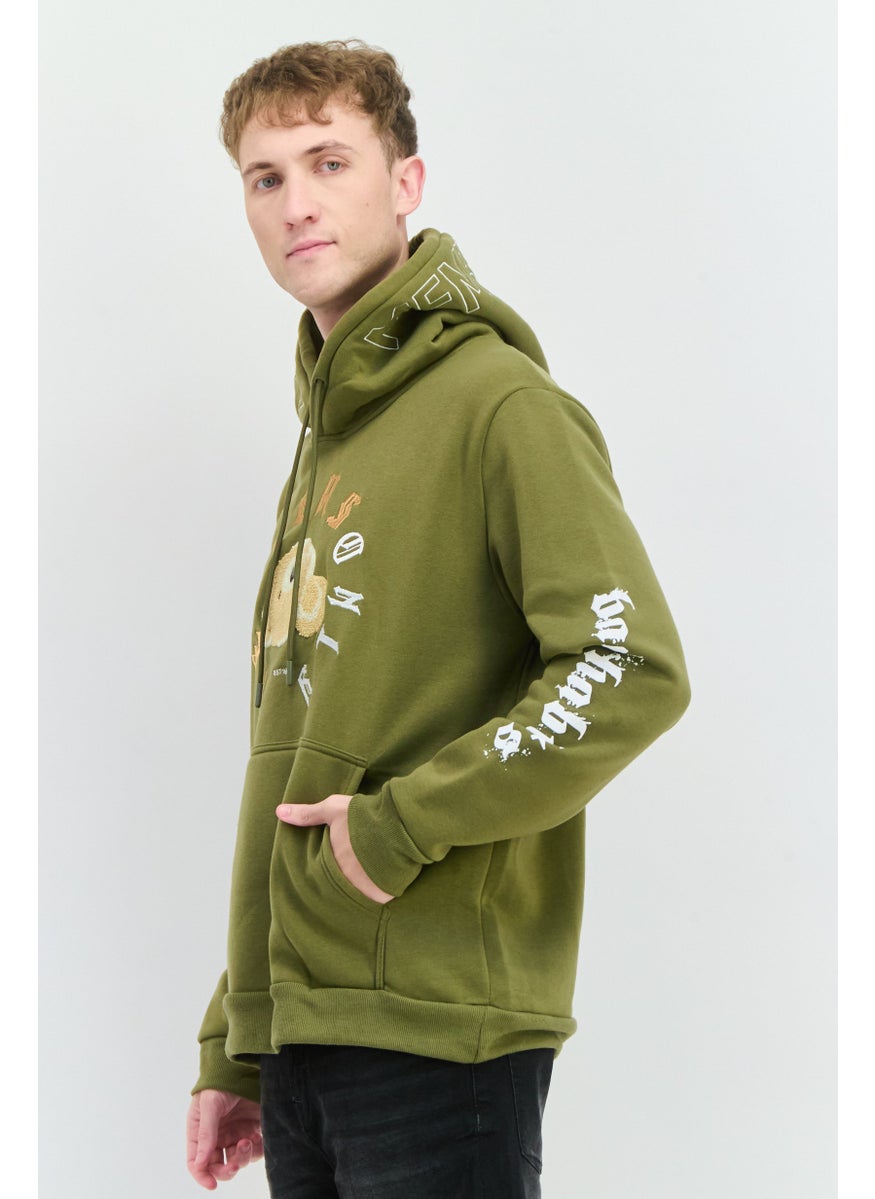 MEMBERS ONLY - Men Hooded Embroidered Long Sleeves Sweatshirt, Olive - Image 1