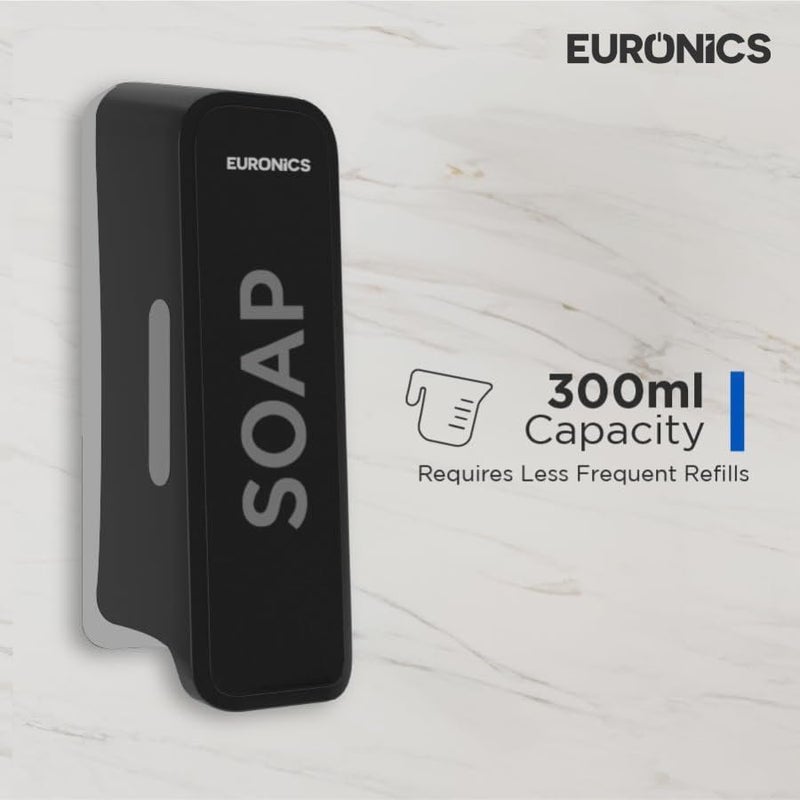 Euronics BEA51 300ml Manual Soap Dispenser Wall Mounted | ABS Plastic Refillable Gel & Liquid Soap Dispenser | Compact Hygienic Handwash Dispenser for Bathroom, Kitchen, Office & Hotel | Black & Grey - Image 4