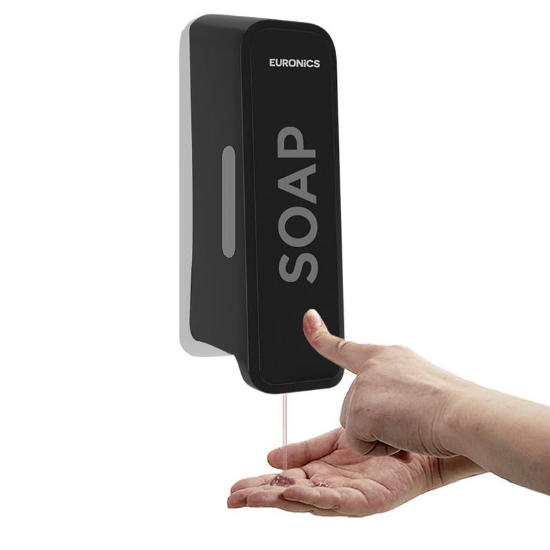Euronics BEA51 300ml Manual Soap Dispenser Wall Mounted | ABS Plastic Refillable Gel & Liquid Soap Dispenser | Compact Hygienic Handwash Dispenser for Bathroom, Kitchen, Office & Hotel | Black & Grey - Image 1
