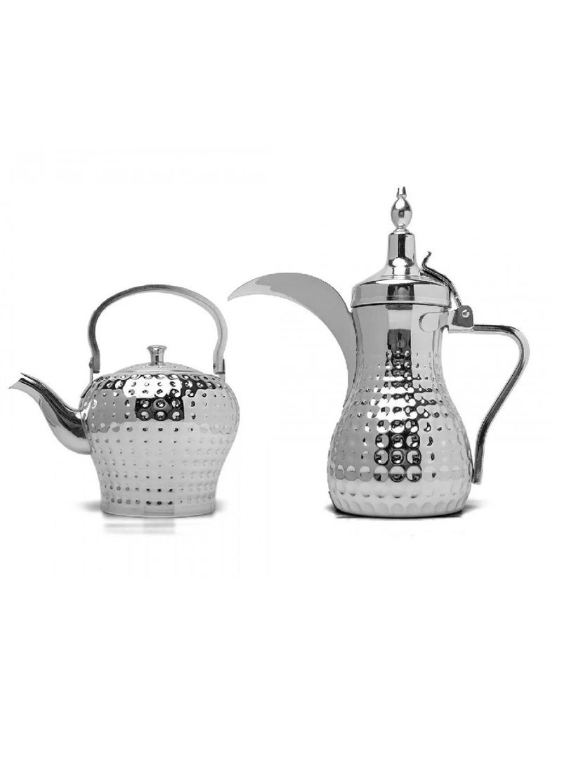 باصرة طقم دلة و براد باصرة فاخر فضي حجم 1.3 - 2 لتر