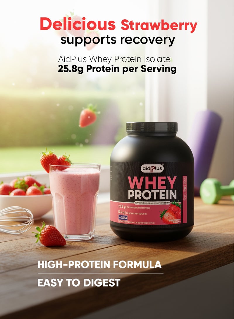 AID PLUS بروتين واي مركز بنكهة الفراولة، 2270غ | 75غ بروتين لكل حصة | لدعم نمو العضلات والتعافي | خالي من الجلوتين واللاكتوز - Image 3