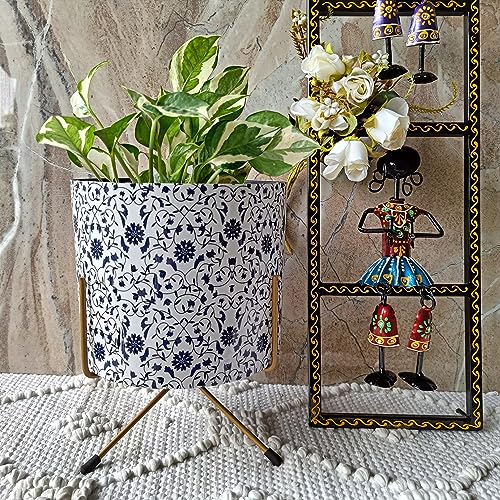 Niyara Colorful Metal Planters Pot for Indoor Plants with Stand Plant Containers Balcony Decoration Size :Large 13 inches Height with Stand (Floral Vine) - Image 1
