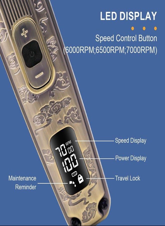 Hatteker Men Ht-6188 Premium Metal Body 0 Gapped T-Blade Outlining For Barbers 0Mm Shape Up 3 Speed Motor 6000-7000Rpm Ipx6 Waterproof Usb Type-C Charging Led Display Travel Lock, Gold - Image 5