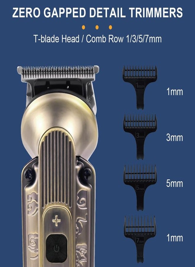 Hatteker Men Ht-6188 Premium Metal Body 0 Gapped T-Blade Outlining For Barbers 0Mm Shape Up 3 Speed Motor 6000-7000Rpm Ipx6 Waterproof Usb Type-C Charging Led Display Travel Lock, Gold - Image 4