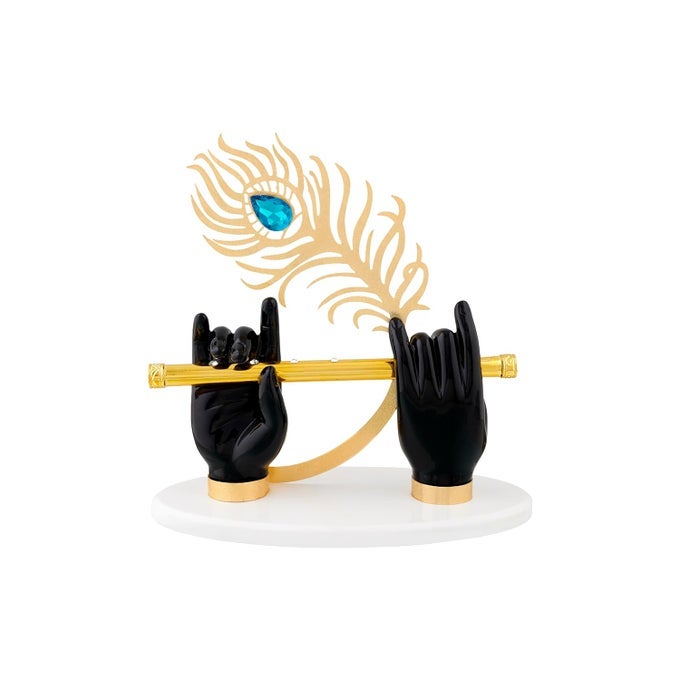 GOLD PLATED KRISHNA JI HANDS WITH FLUTE FIGURINE 24K GOLD PLATED WITH BLACK HAND OF KRISHNA VERY CLASSICAL PIECE FOR DCOR AS WELL AS WEDDING AND CORPORATE GIFTING PURPOSES 95 INC