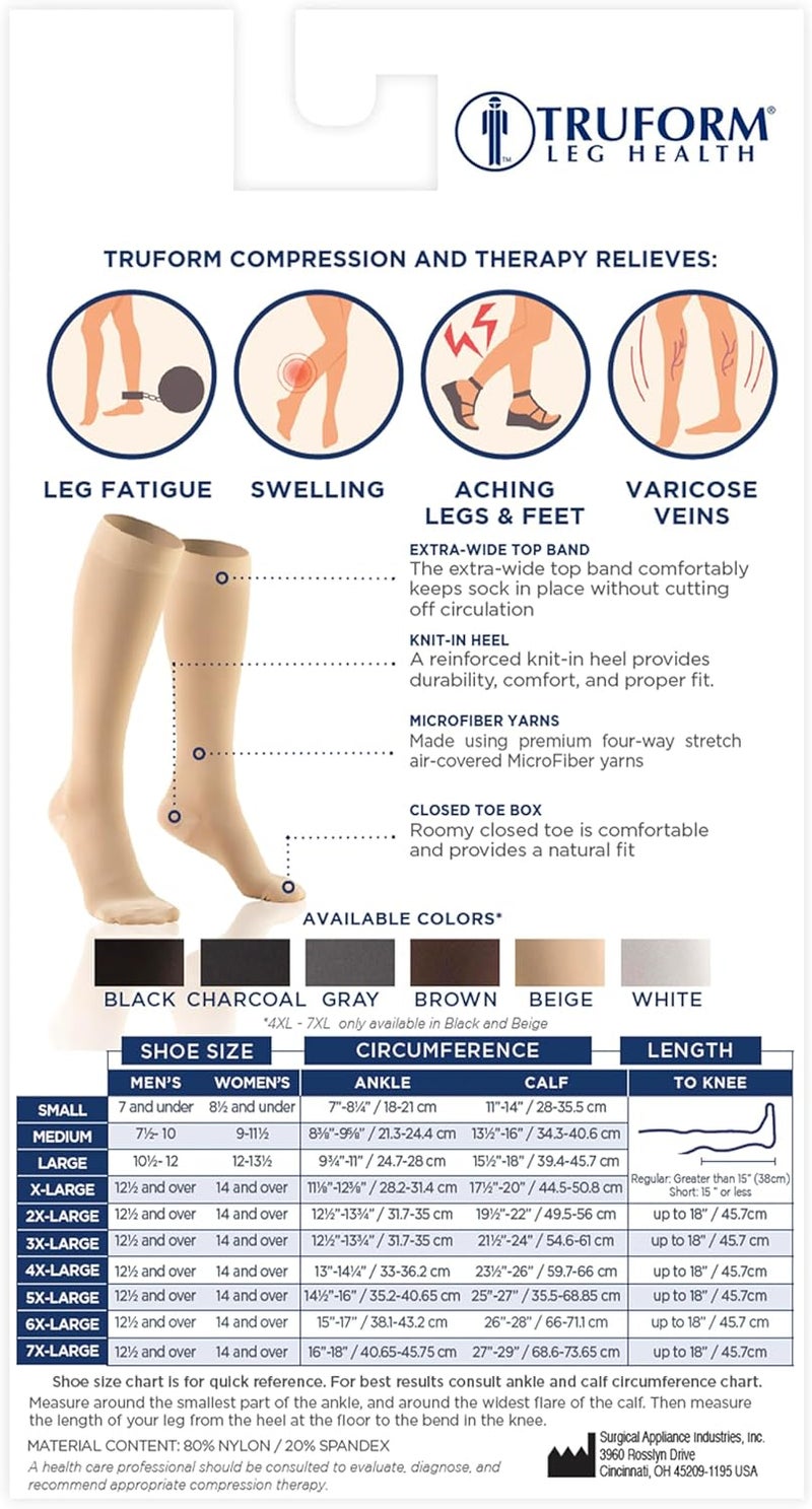 Truform 20-30 mmHg Compression Stockings for Men and Women, Knee High Length, Closed Toe, Beige, Medium - Image 5
