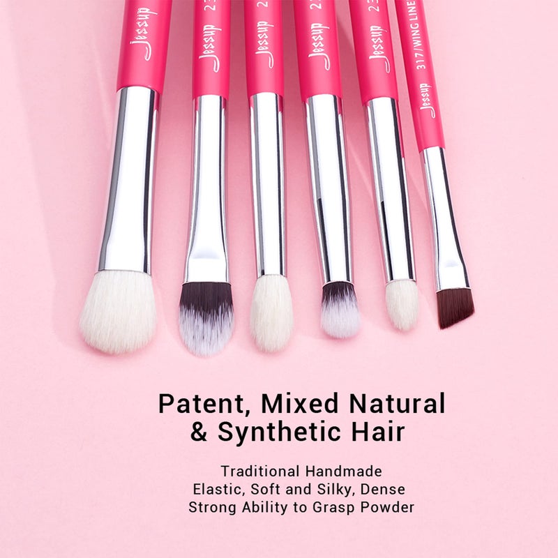 Jessup Professional Natural-Synthetic Eye Makeup Brushes Set 15pcs for Eyeshadow Blending Concealer Eyeliner Eyebrow, Rose Carmine/Silver T197 - Image 3