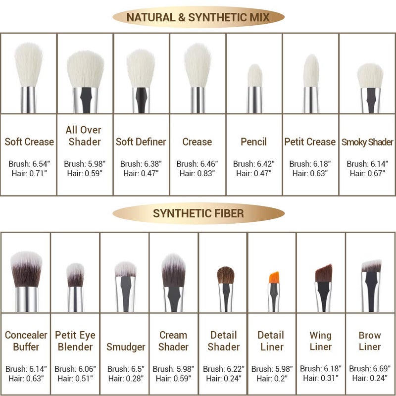 Jessup Professional Natural-Synthetic Eye Makeup Brushes Set 15pcs for Eyeshadow Blending Concealer Eyeliner Eyebrow, Rose Carmine/Silver T197 - Image 4