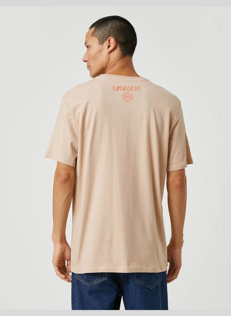 KOTON Basic T-Shirt Slogan Printed Pocket Detailed Crew Neck