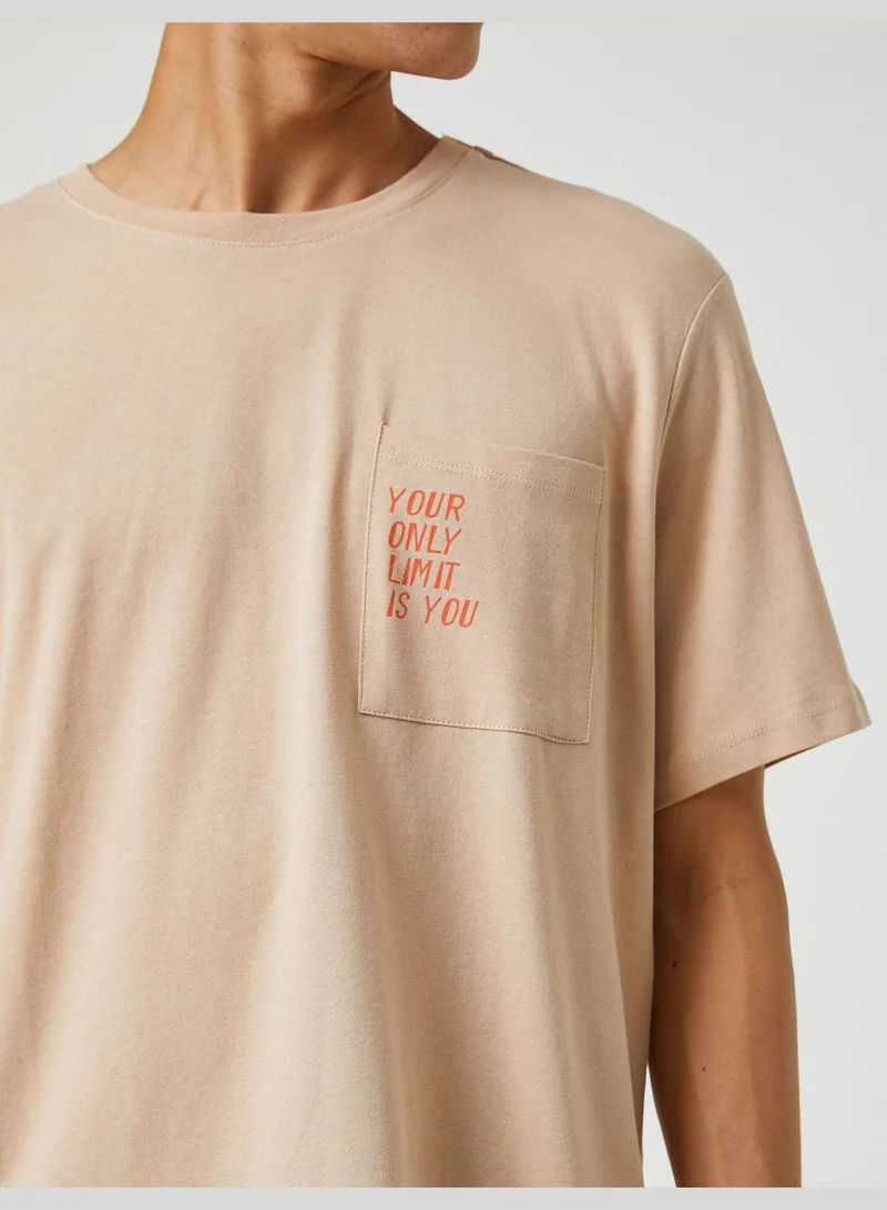 KOTON Basic T-Shirt Slogan Printed Pocket Detailed Crew Neck