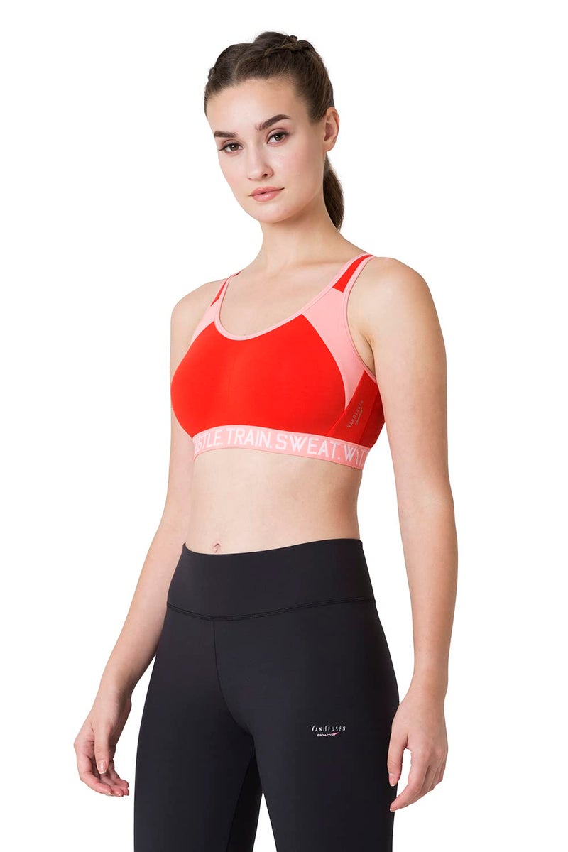 Van Heusen Proactive Women Sports Bra - Cotton Elastane - Anti Bacterial, Wireless, Non Padded, Full Coverage Tomato Red - Image 3