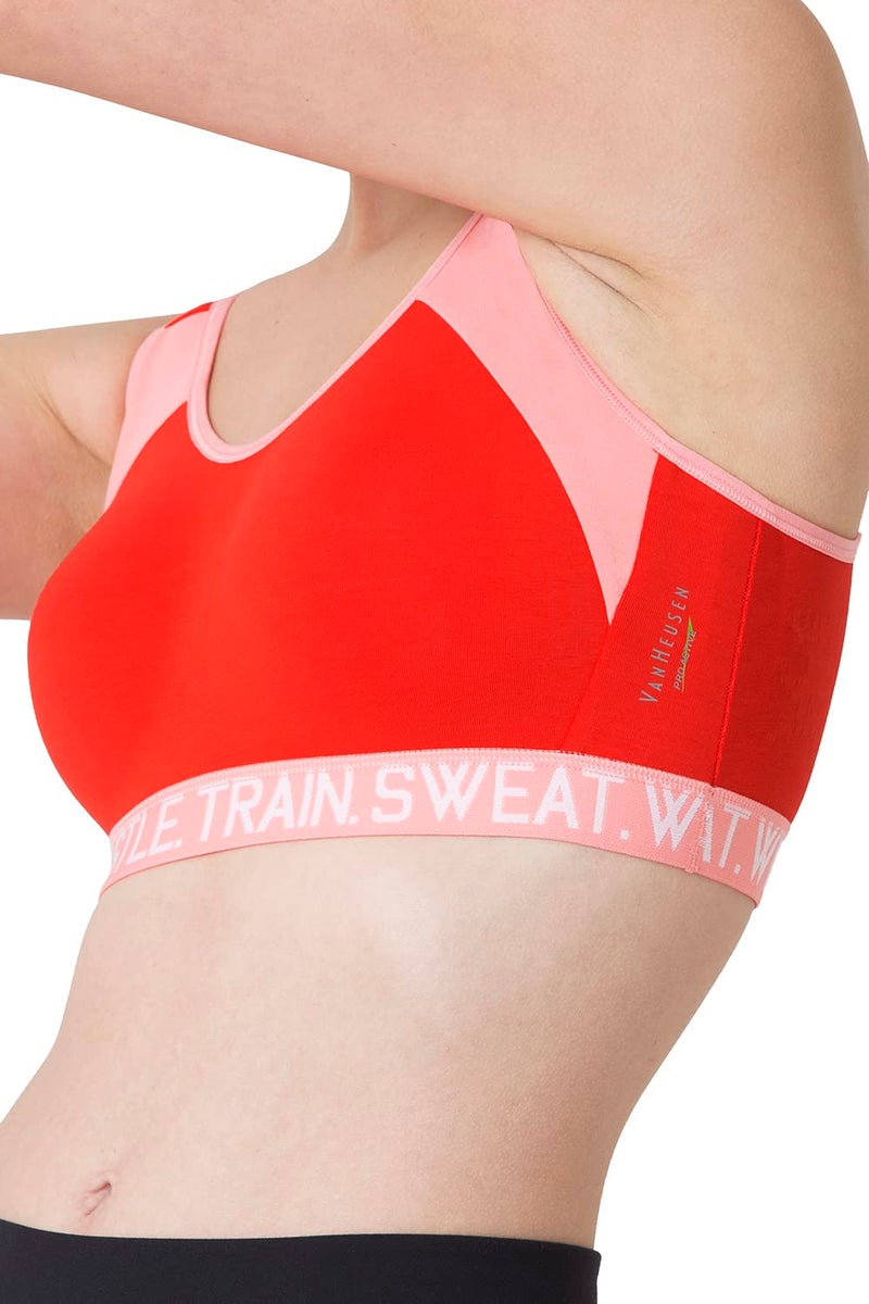 Van Heusen Proactive Women Sports Bra - Cotton Elastane - Anti Bacterial, Wireless, Non Padded, Full Coverage Tomato Red - Image 5