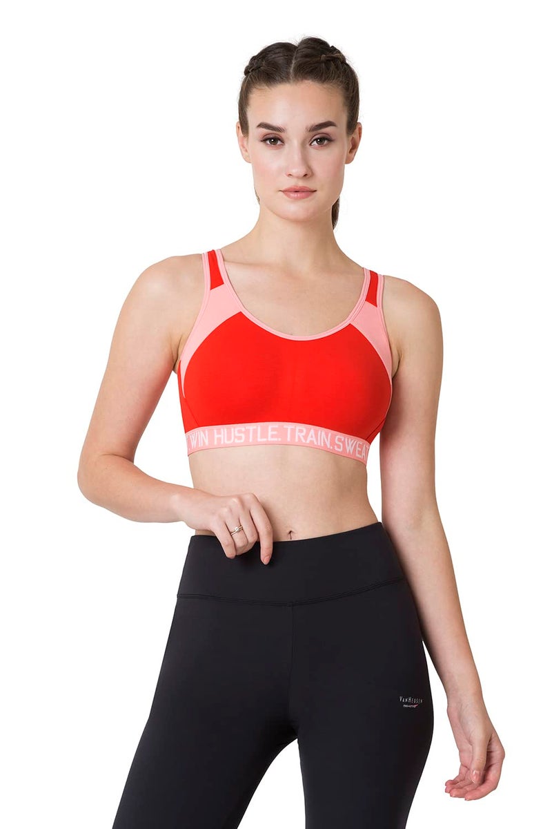 Van Heusen Proactive Women Sports Bra - Cotton Elastane - Anti Bacterial, Wireless, Non Padded, Full Coverage Tomato Red - Image 1