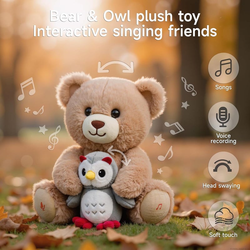 eJog Pup Musical Bear Stuffed Animal Toy with Owl - Interactive Talking Plush Toy for Kids - Image 2