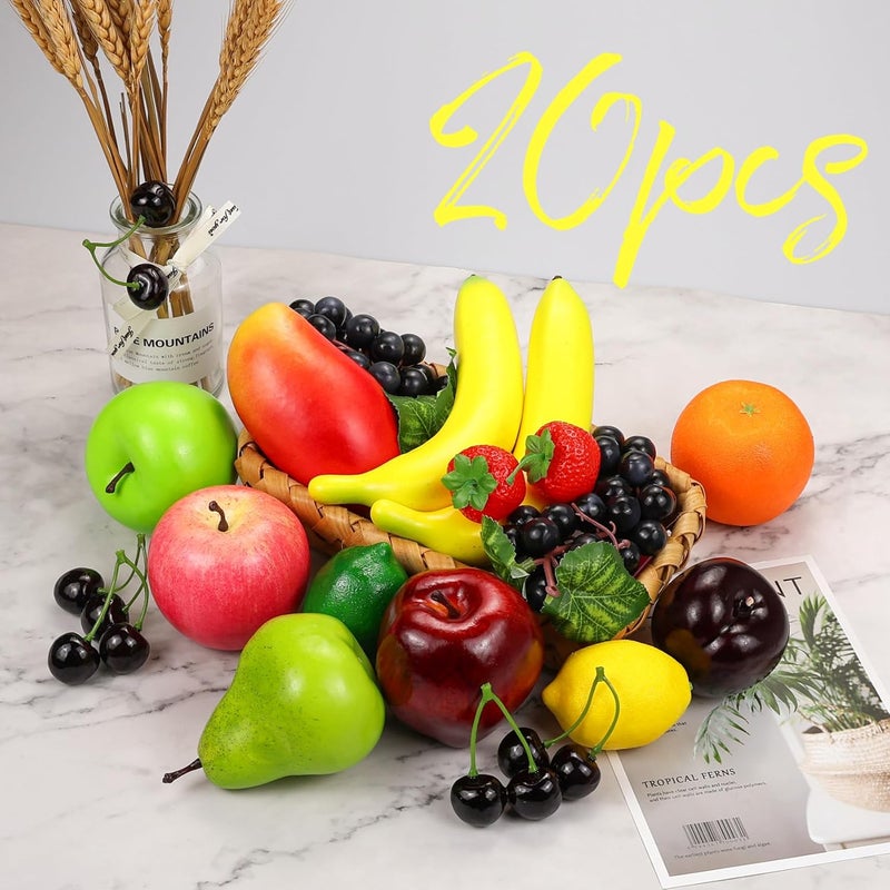 Lorigun Artificial Fruits Pack, Fake Fruits for Home Decor, Simulation Fruit Set, Party Chirstmas Decortion, Fruit Modle for Photoshoot, Fake Strawberry, Mango, Bananas. Total 20 Pieces/Set - Image 2