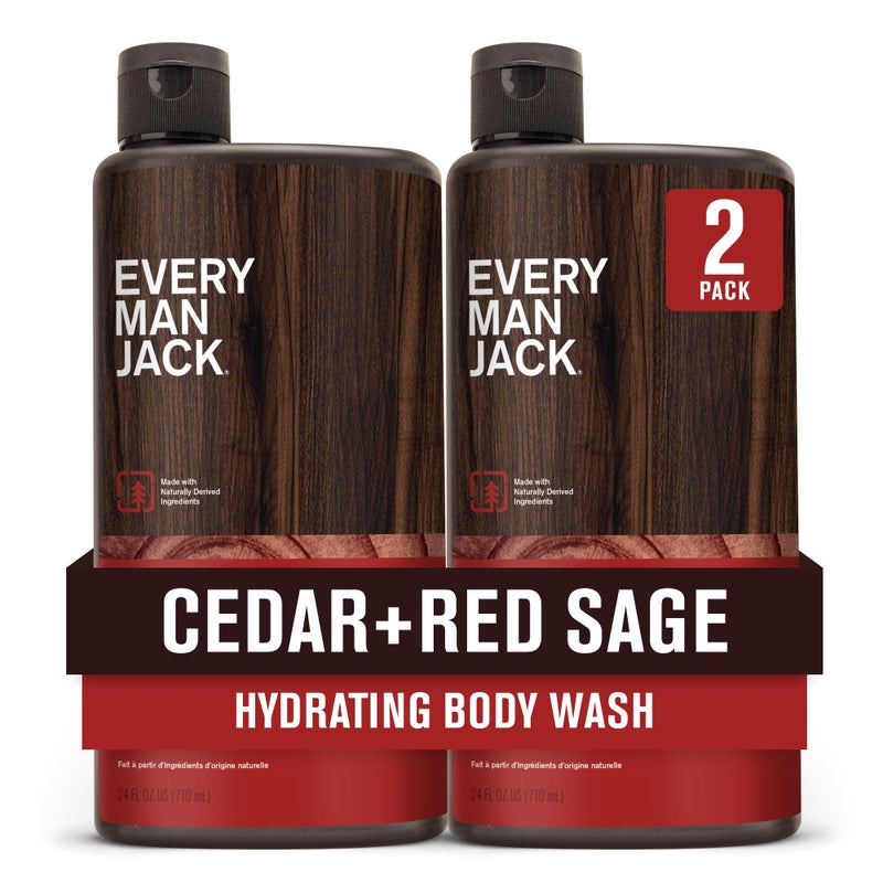 Every Man Jack Nourishing Cedar + Red Sage Mens Body Wash for All Skin Types - Naturally Derived Ingredients - Cleanse and Hydrate Skin with Coconut and Glycerin - 24oz 2 Bottles - Image 1
