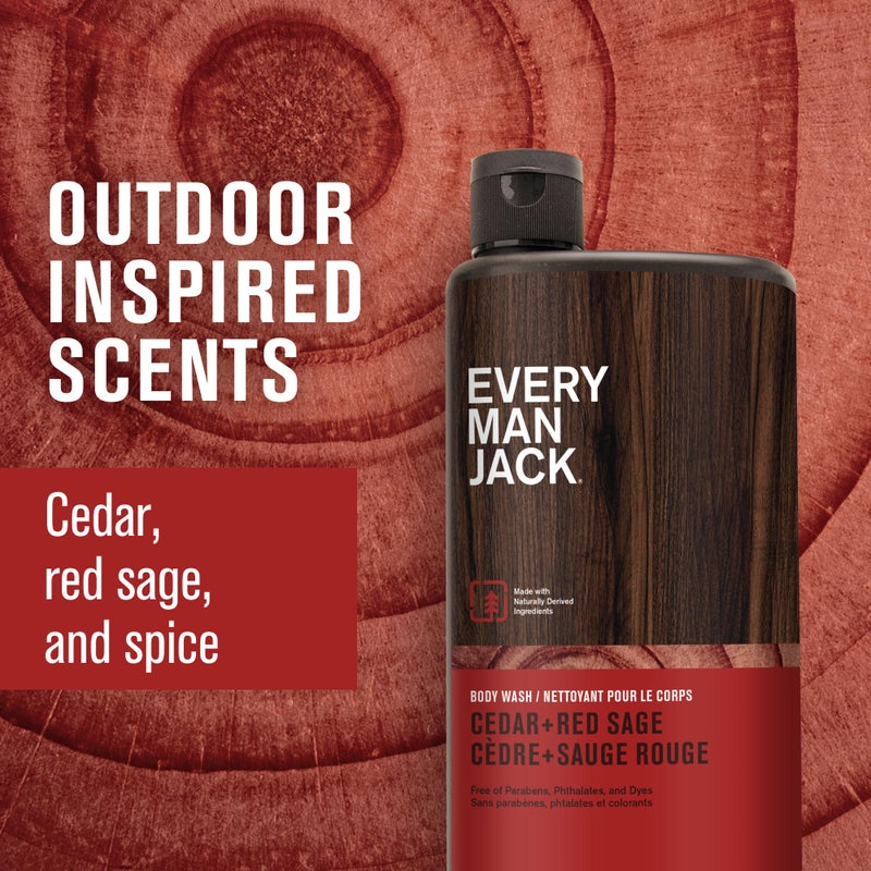 Every Man Jack Nourishing Cedar + Red Sage Mens Body Wash for All Skin Types - Naturally Derived Ingredients - Cleanse and Hydrate Skin with Coconut and Glycerin - 24oz 2 Bottles - Image 3