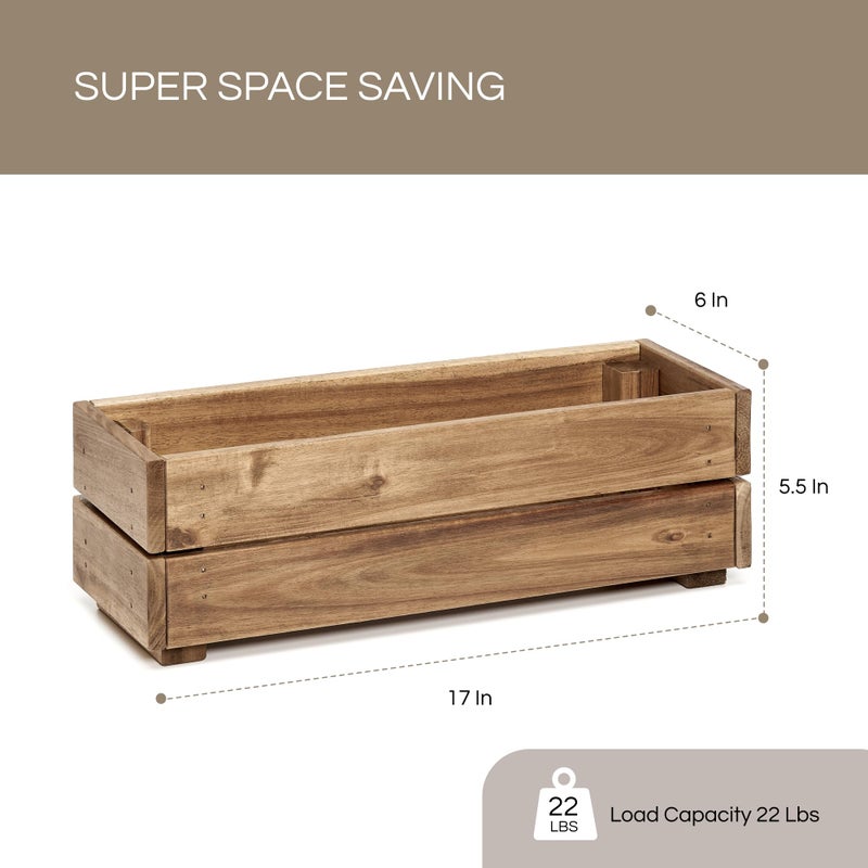 THYOI Wooden Planter Box, Storage Box 17â€L x6â€W x5.5â€H with Crate Style, Acacia Wood Flower Container, Rustic Rectangle Planter for Planting, Decor and Storage - 3 Colors (Natural) - Image 2