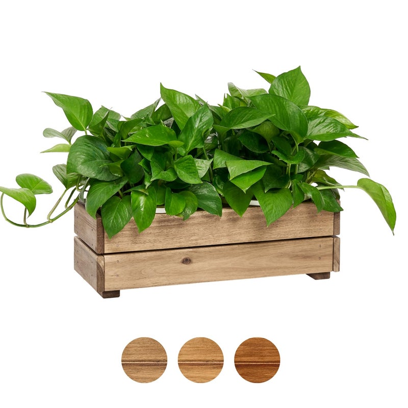 THYOI Wooden Planter Box, Storage Box 17â€L x6â€W x5.5â€H with Crate Style, Acacia Wood Flower Container, Rustic Rectangle Planter for Planting, Decor and Storage - 3 Colors (Natural) - Image 1