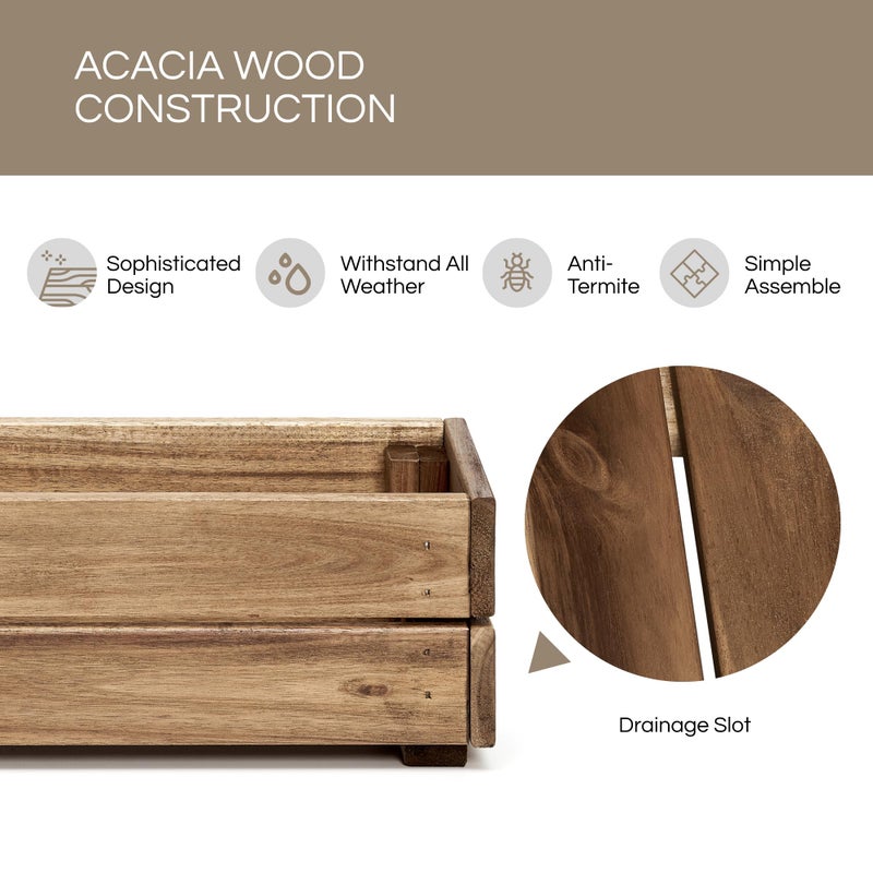THYOI Wooden Planter Box, Storage Box 17â€L x6â€W x5.5â€H with Crate Style, Acacia Wood Flower Container, Rustic Rectangle Planter for Planting, Decor and Storage - 3 Colors (Natural) - Image 3
