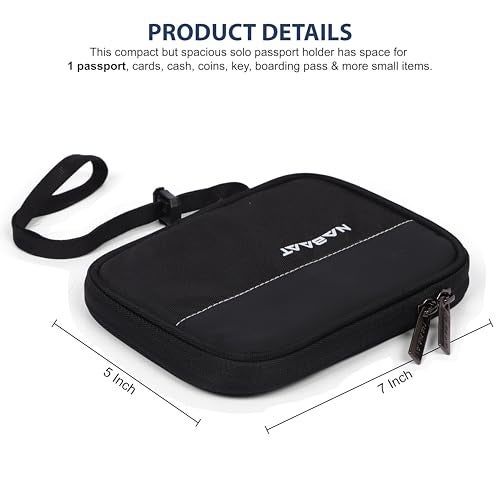 NABAAT Passport Cover for Men & Women Solo Traveler, Passport Holder, Passport Wallet Pouch Travel Organizer Bag for Documents SIM Cash Card Mobile with Wrist Strap, Black (PH2) - Image 4