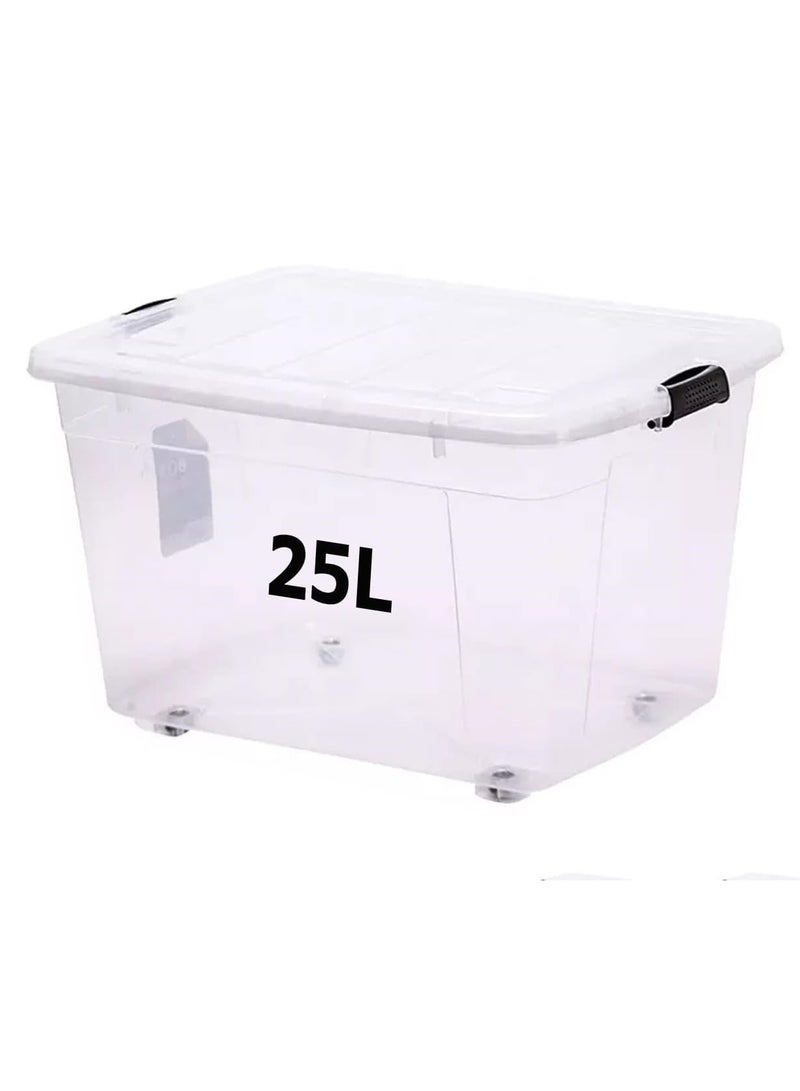 Premify Storage Box 25 L With Lockable Lid and  Wheels Clear Plastic Organizer – Transparent Box for  Storing Clothes, Toys, Tools, Medicine, Crafts - Image 1