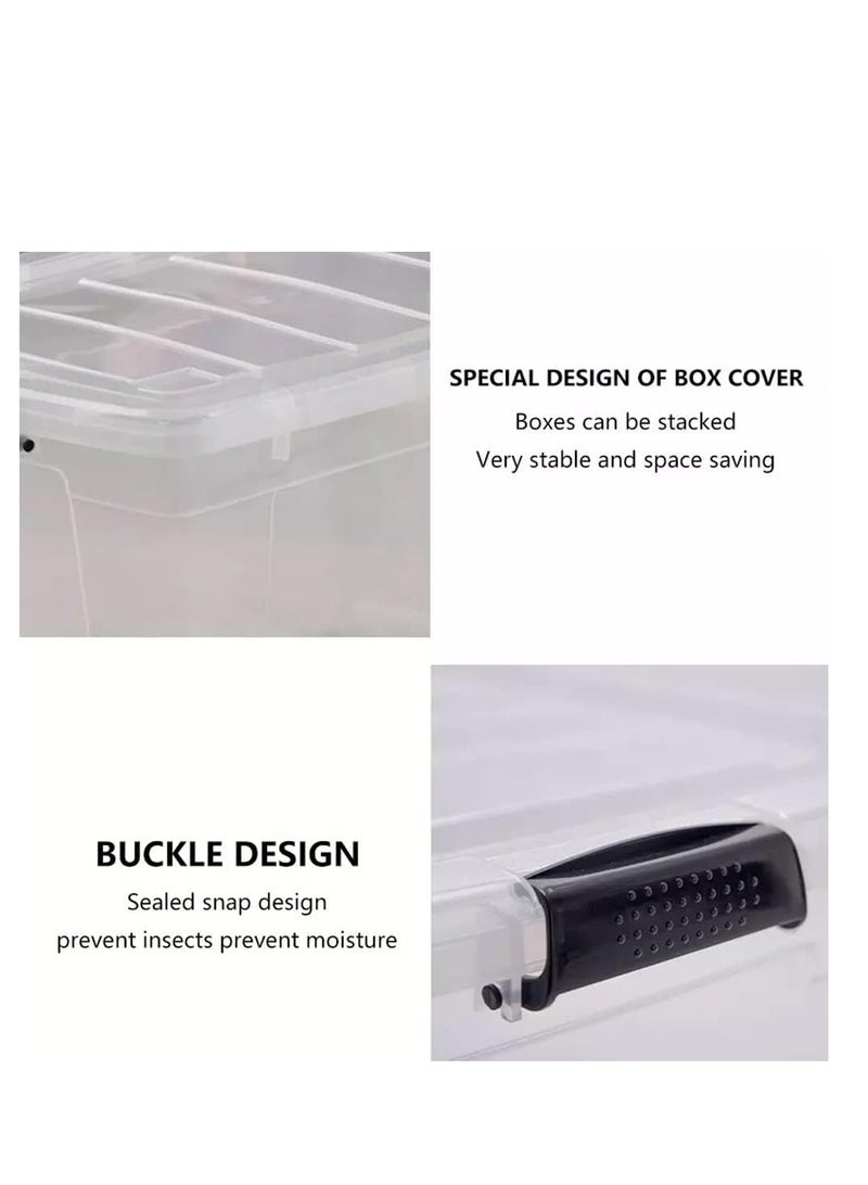 Premify Storage Box 25 L With Lockable Lid and  Wheels Clear Plastic Organizer – Transparent Box for  Storing Clothes, Toys, Tools, Medicine, Crafts - Image 3