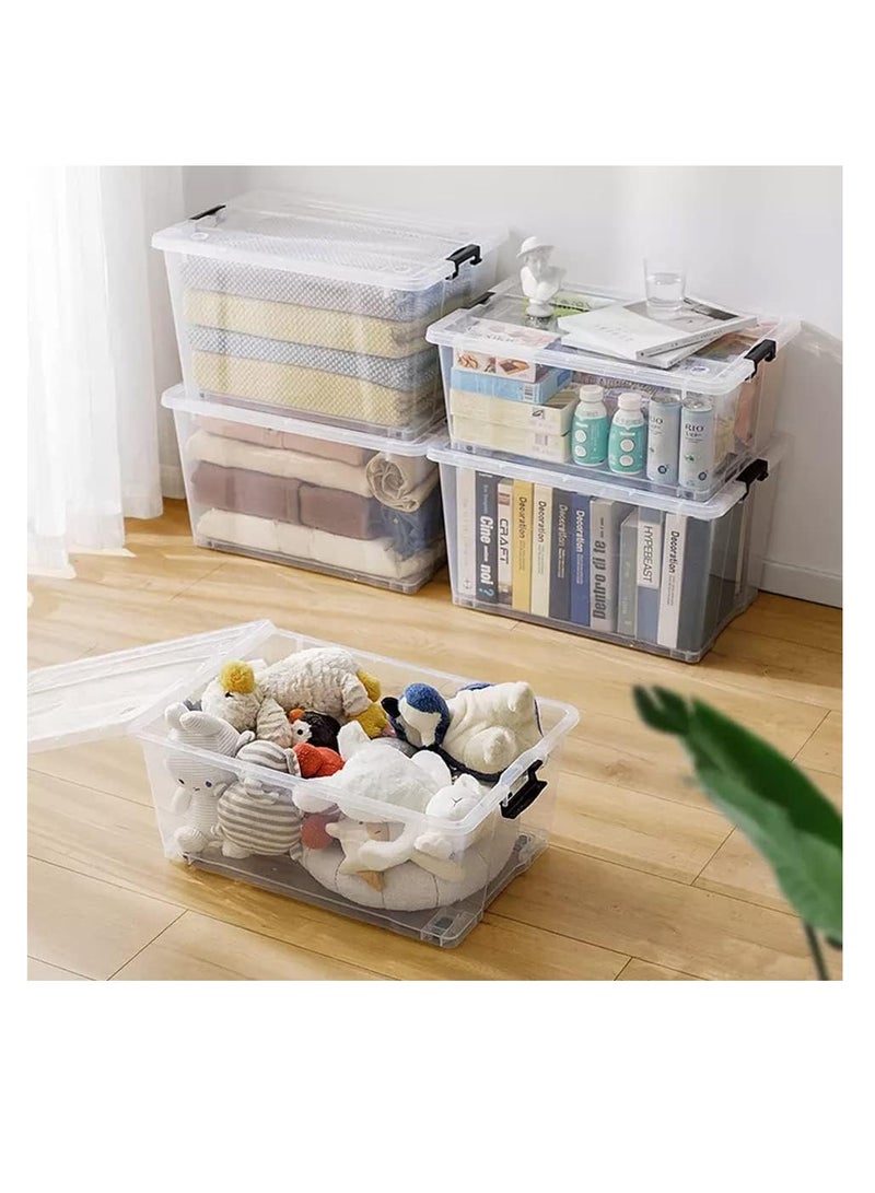 Premify Storage Box 25 L With Lockable Lid and  Wheels Clear Plastic Organizer – Transparent Box for  Storing Clothes, Toys, Tools, Medicine, Crafts - Image 4