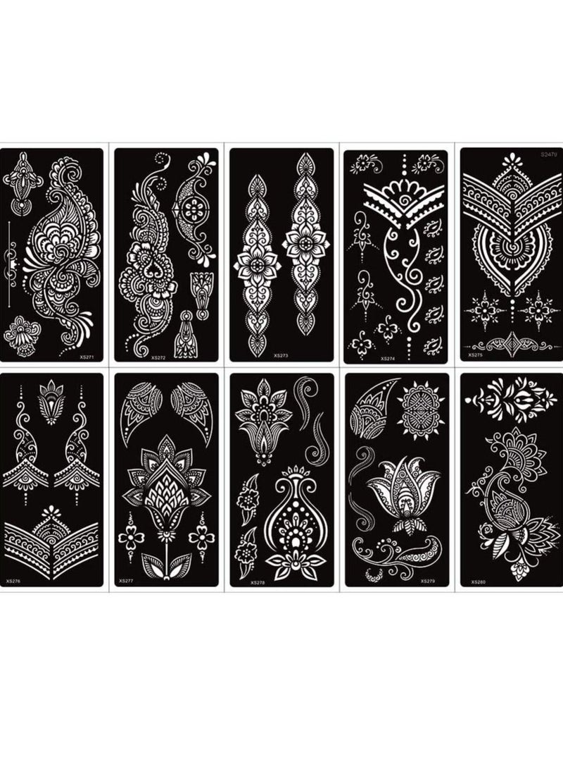 أكسماسير عبوة Xmasir مكونة من 24 ورقة مجموعة استنسل وشم الحناء / قوالب الوشم المؤقت ، ملصق وشم عربي هندي ذاتي اللصق لطلاء الجسم بتصميمات جديدة - Image 2