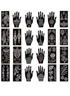 XMASIR Pack of 24 Sheets Henna Tattoo Stencil Kit Temporary Tattoo Templates,Self Adhesive Indian Arabian Tattoo Sticker for Body Paint New Designs  - Image 1