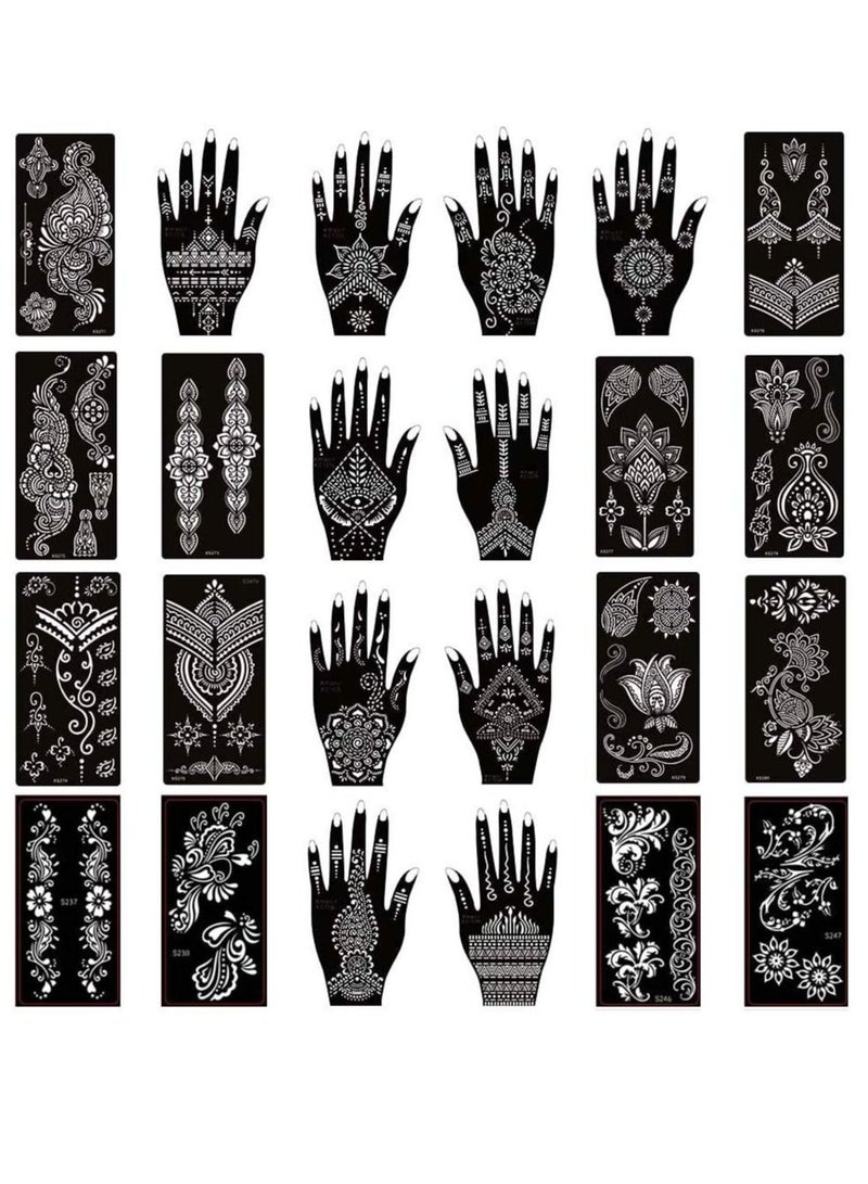أكسماسير عبوة Xmasir مكونة من 24 ورقة مجموعة استنسل وشم الحناء / قوالب الوشم المؤقت ، ملصق وشم عربي هندي ذاتي اللصق لطلاء الجسم بتصميمات جديدة - Image 1