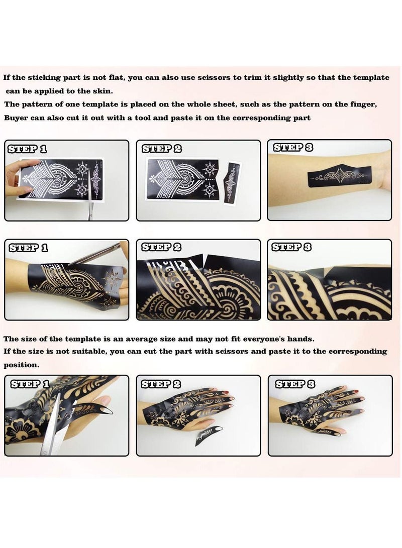 أكسماسير عبوة Xmasir مكونة من 24 ورقة مجموعة استنسل وشم الحناء / قوالب الوشم المؤقت ، ملصق وشم عربي هندي ذاتي اللصق لطلاء الجسم بتصميمات جديدة - Image 3