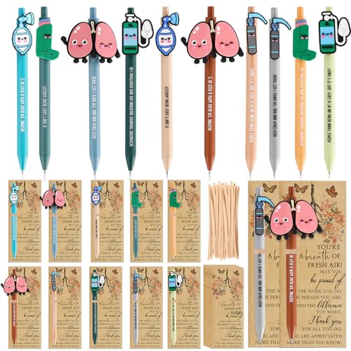 Yexiya 20 Set Respiratory Therapist Gifts Bulk Retractable Ballpoint Pen with Lung Inhaler Sign with Appreciation Card Thank You Gift for Rt Nurse Nursing Doctor Teacher Office Medical Student Work - Image 1