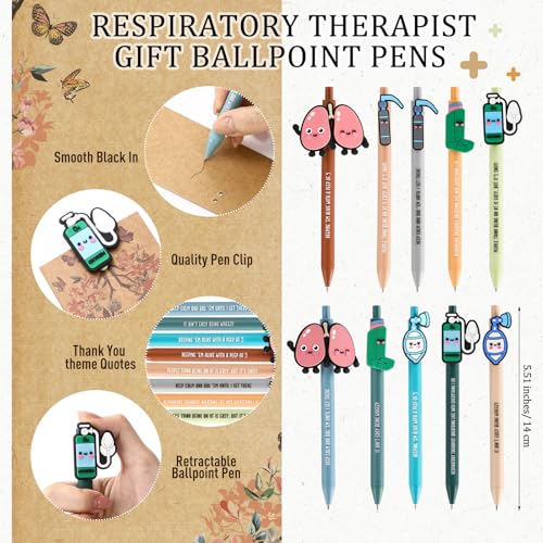 Yexiya 20 Set Respiratory Therapist Gifts Bulk Retractable Ballpoint Pen with Lung Inhaler Sign with Appreciation Card Thank You Gift for Rt Nurse Nursing Doctor Teacher Office Medical Student Work - Image 2