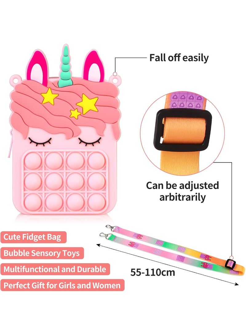 ARGT Rainbow Pop Fidget Shoulder Bag – Mini Crossbody Coin Purse & Stress Relief Bubble Toy for Kids and Adults – Pink Unicorn Design - Image 5
