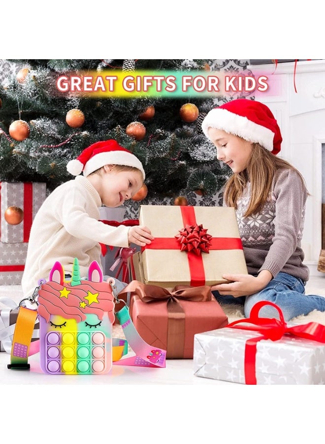 ARGT Rainbow Pop Fidget Shoulder Bag – Mini Crossbody Coin Purse & Stress Relief Bubble Toy for Kids and Adults – Pink Unicorn Design - Image 2