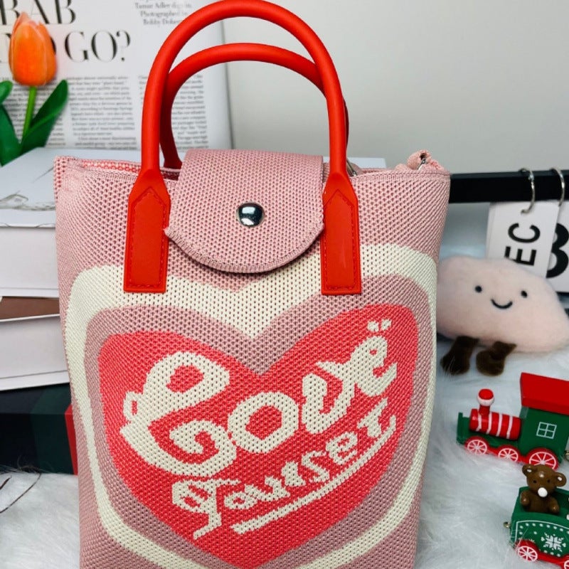 Bag Cover Cute Mobile Phone Bag Women'S Crossbody All-Match Mobile Phone Change Key Knitted Small Satchel Student Bag - Image 3