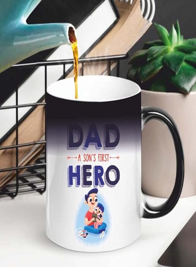 FUNKY STORE Microwavable Dad Son Hero Printed Ceramic Magic Coffee Mug (Multicolor, 11Oz/330 ml)