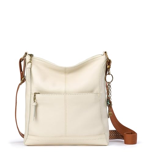 The Sak Lucia Crossbody Bag in Leather, Adjustable Strap, Stone - Image 1